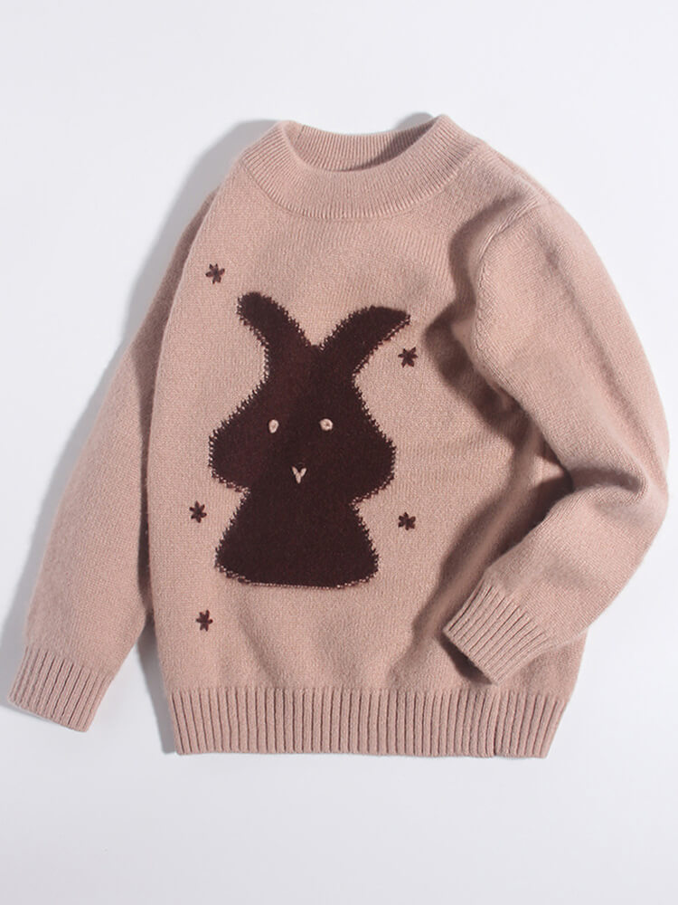 Dusty Pink Kids Embroidered Bunny and Star Cashmere Sweater